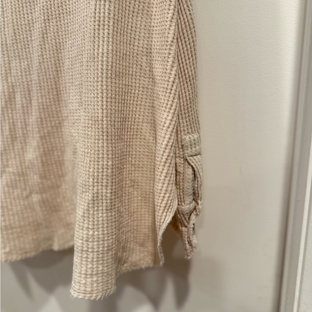 Free People One Scout Jacket Shacket Waffle Thermal Knit Slouchy Nude Sand - Picture 16 of 16